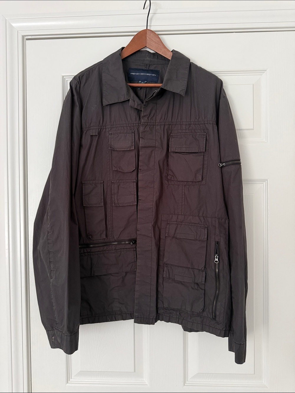 French Connection Men's Charcoal Black Utility Field Jacket Sz Xl
